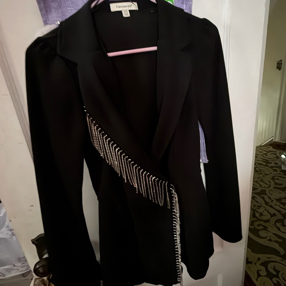 Francesca's Collections Black Blazer romper  with Silver Detailing